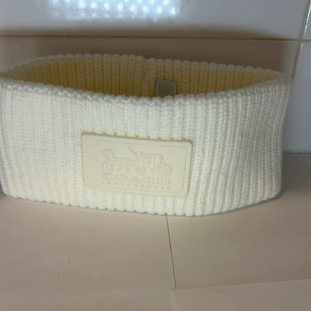 Coach Cream Knit Headband Winter Ear Warmer Logo Patch